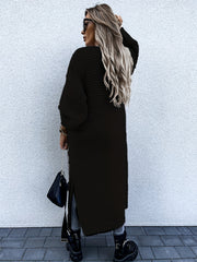 Solid Open Front Side Split Cardigan Casual Long Sleeve Cardigan