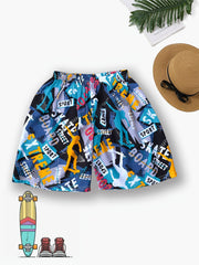 Boys Cartoon Graffiti Print Shorts for Summer Sports