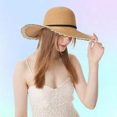 Wide Brim Sun Hat Straw Ribbon Bowknot Decor