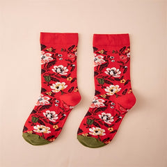 Floral Pattern Cotton Mid Tube Socks for Sports
