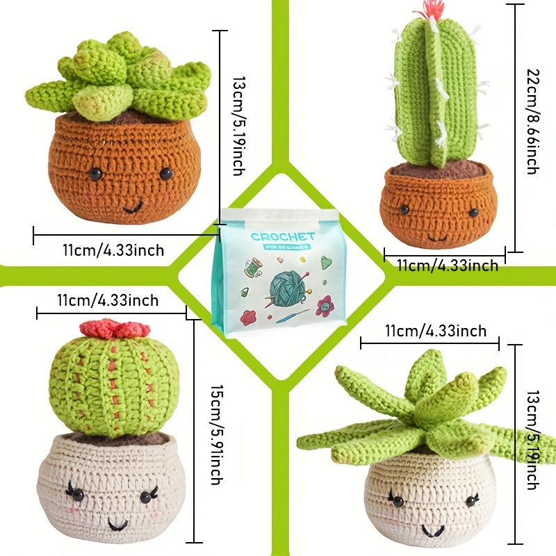 Crochet DIY Wool Cactus Decoration Kit with Instruction Manual