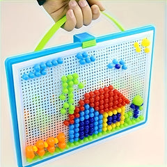 296pcs Mushroom Nail Puzzle Counting Peg Board Mosaic Jigsaw
