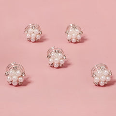 5pcs Bridal Faux Pearl Spiral Hair Ring Rhinestone Head Jewelry