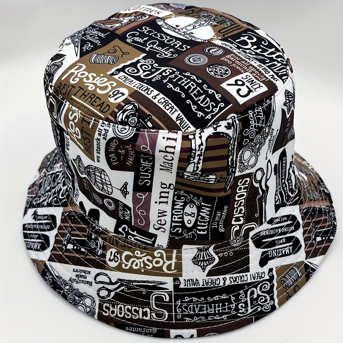 Letter Graffiti Print Bucket Hat Vintage Reversible Sunscreen Fisherman Cap