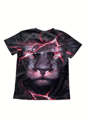 Kids' Lion & Lightning 3D Print T Shirt Short Sleeve Tee