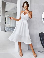 Halter Neck Maxi Bridesmaid Dress High Waist Tie Back