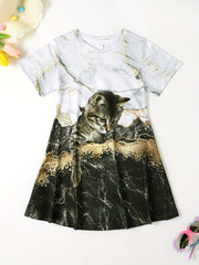 Gorgeous 3D Cat Print Short Sleeve Dress Summer Clothes