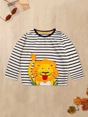Boys Cartoon Lion Long Sleeve T shirt Striped Cotton Top