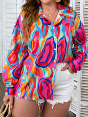 Colorblock Print Button Up Blouse