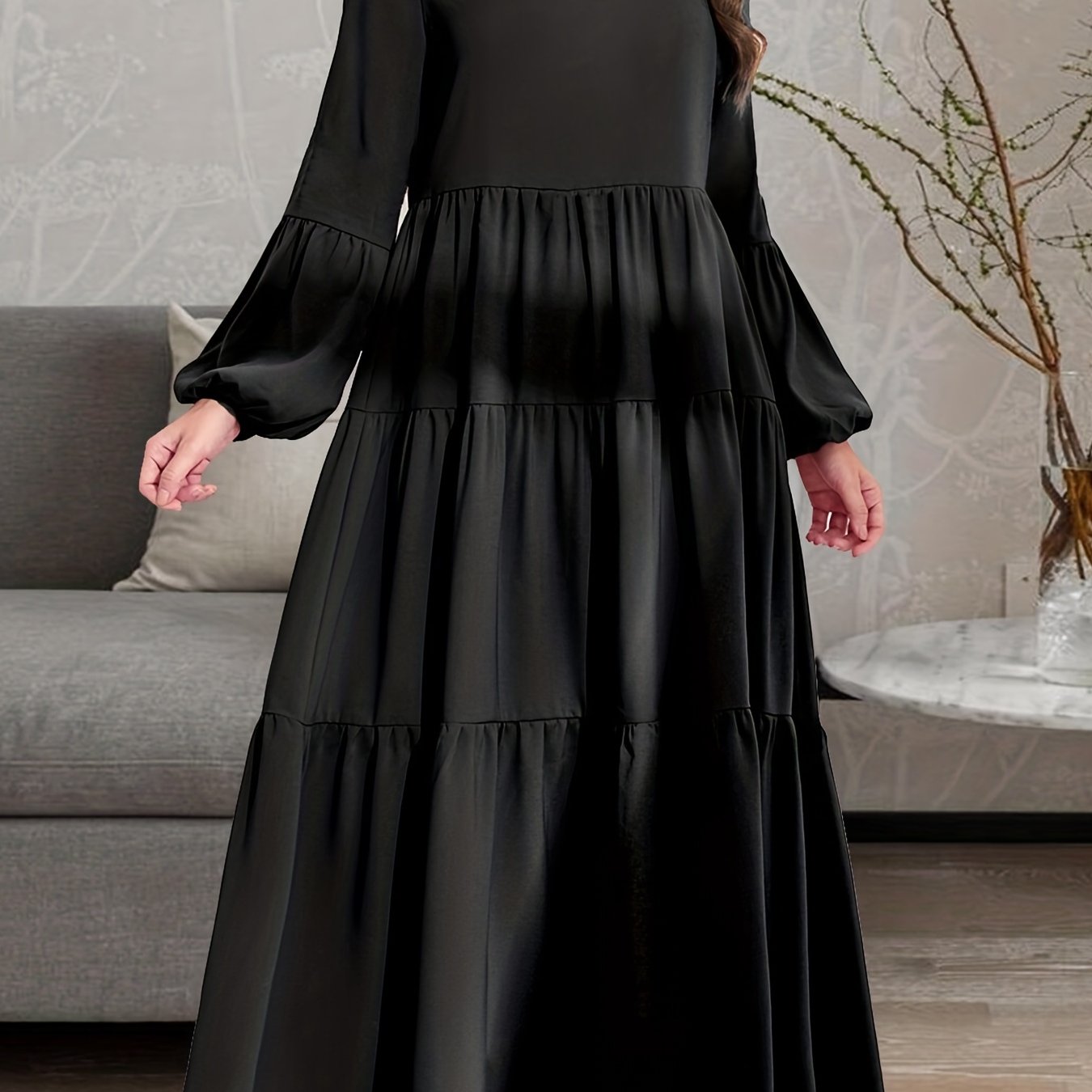 Ruched Lantern Sleeve Maxi Dress Women's Clothing