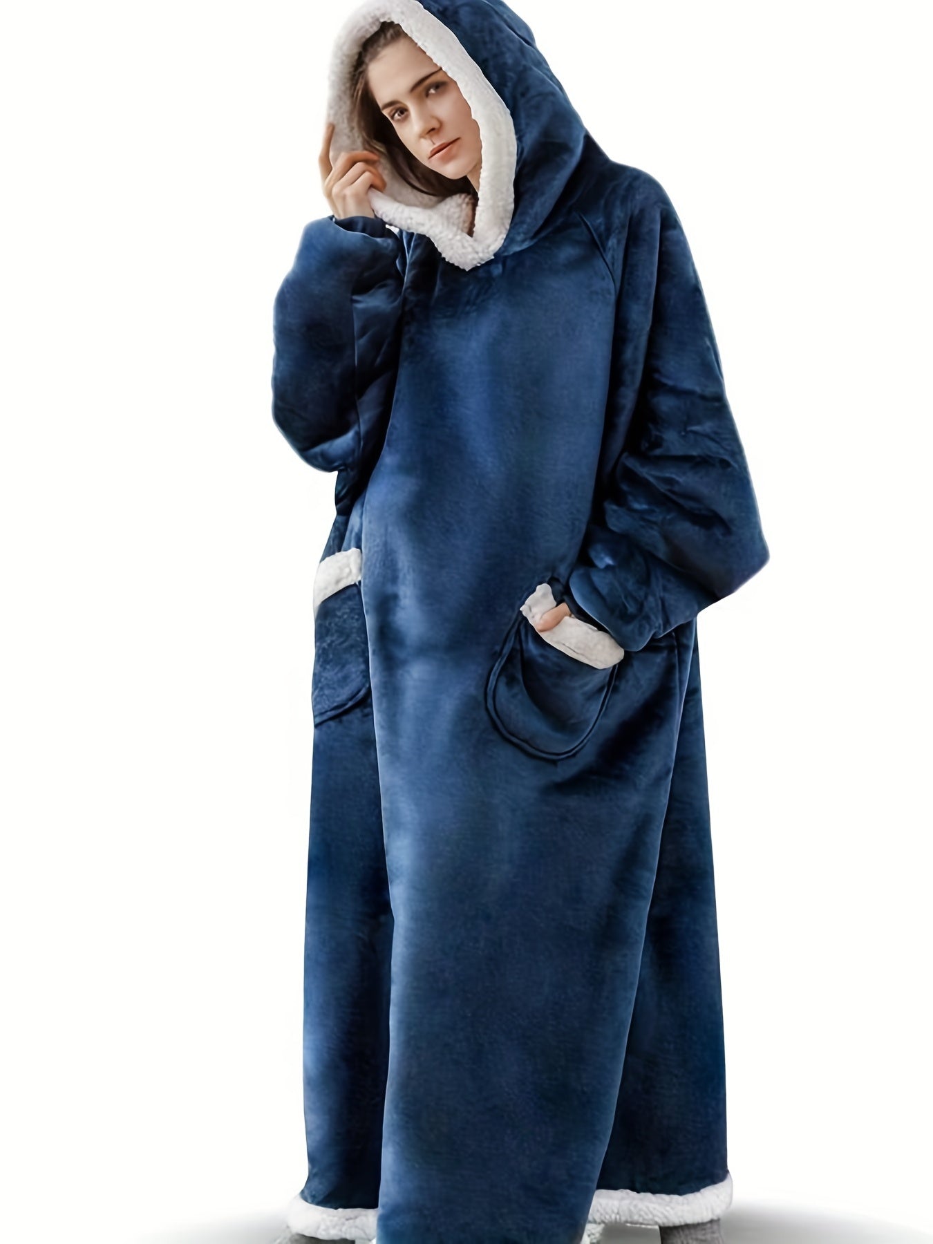 Hooded Fleece Blanket Robe Women's Long Sleeve Flannel Loungewear