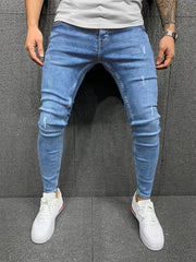 Men's Distressed Cotton Jeans Slim Fit Street Style Denim Pants