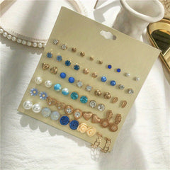 30Pairs Girls Stud Earrings Rhinestone & Faux Pearl Kids Accessories