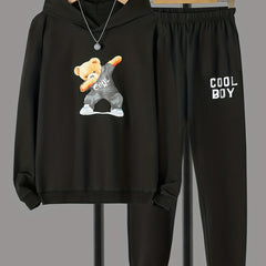 Boy's 2pcs Dancing Bear Print Set Long Sleeve Top Casual Outfits