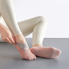 Non Slip Towel Bottom Cross Lace Socks for Yoga Pilates