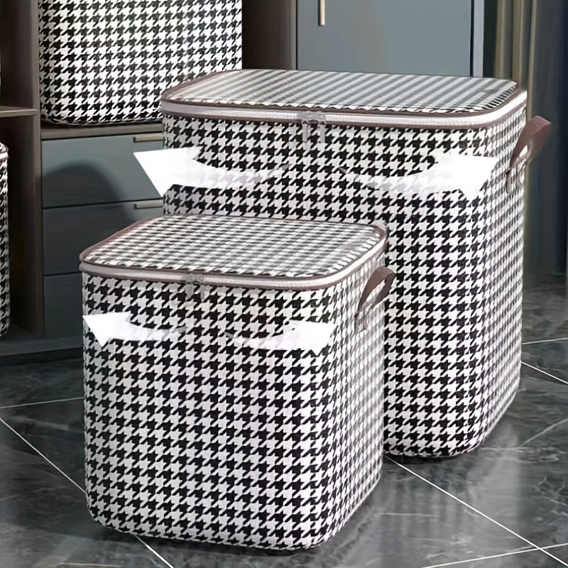 Houndstooth Pattern Storage Box Zipper Organizer Clothes Container