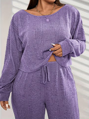 Ribbed Knit Tee & Tie Front Pants Pajamas Set