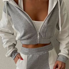 Colorblock Hooded Crop Coat & Leggings Set