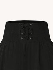 Gothic Skirt Solid Shirred Lace Up High Rise A line Maxi