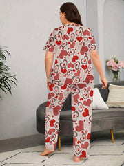 Heart Print Short Sleeve Top & Pants Pajama Set