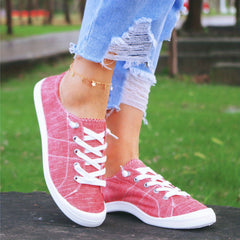 Women's Red Canvas Shoes Lightweight Lace Up Skate Shoes