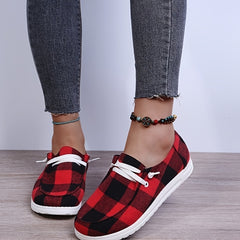 Women's Colorblock Flat Loafers Lace Up Canvas Slip On Shoes