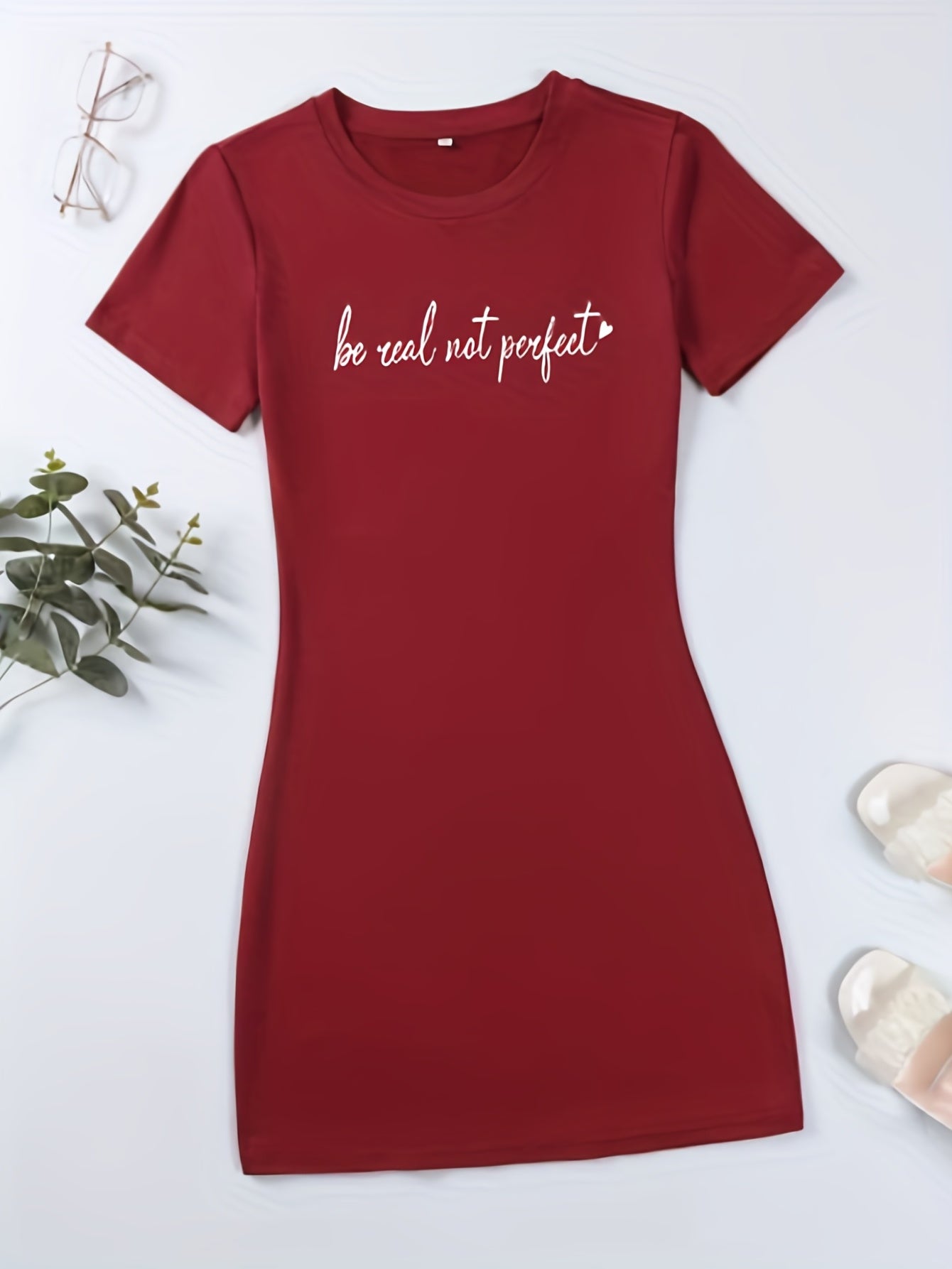 Real Print Tee Dress Short Sleeve Casual Dress Women's Clothing