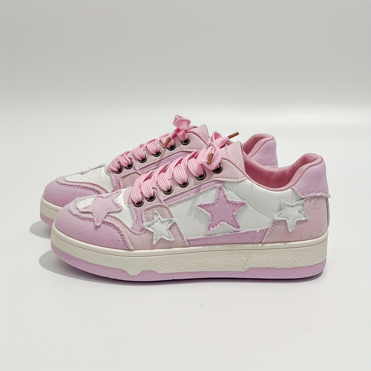 Women's Star Graphic Lace Up Skate Shoes Thick Sole Patchwork Flatform
