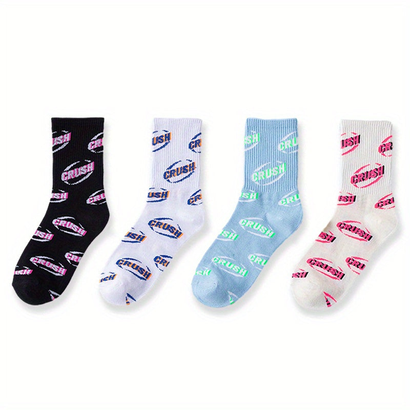 8 Pairs Letter Print Socks, Comfy & Breathable Mid Tube Socks