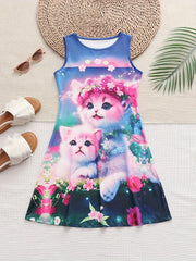 Girls American Flag Sleeveless Dress for Summer Independence Gift
