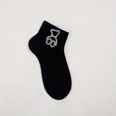 Bear Rhinestone Socks Crew Short Stockings Women's Hosiery