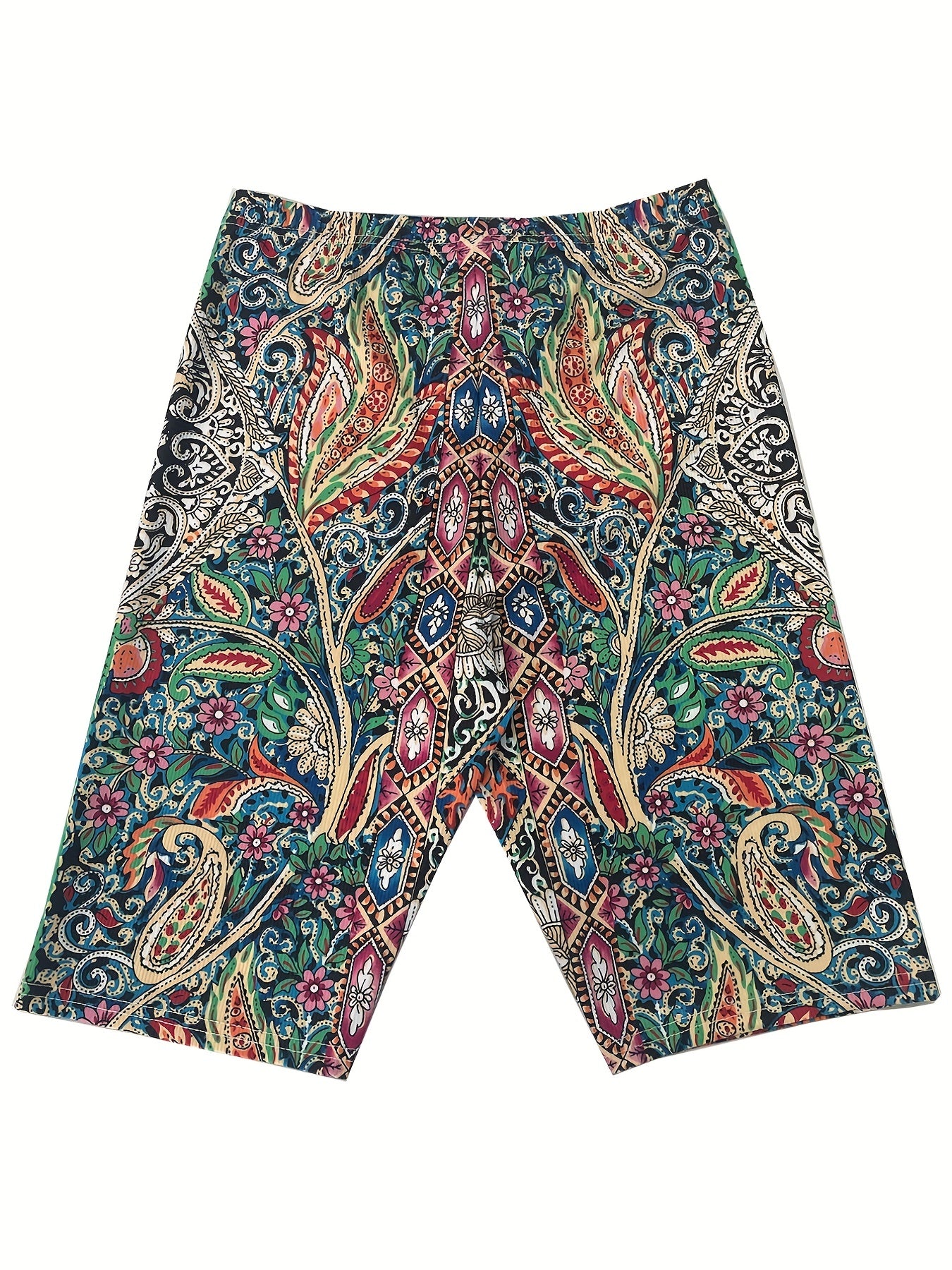 Paisley Print Wide Leg Shorts Elastic Waist Casual Women's Clothing