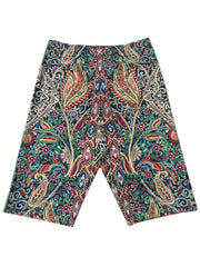 Paisley Print Wide Leg Shorts Elastic Waist Casual Women's Clothing