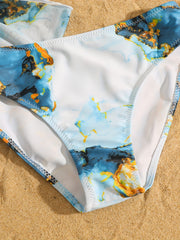 Girls' Bikini Swimsuit Marble Print Top, Bottoms & Skirt Set