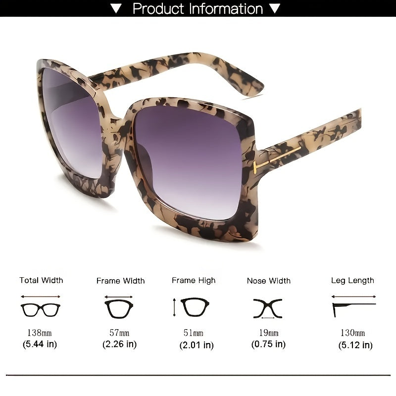 Vintage Leopard Square Sunglasses Gradient Shades Eyewear for Women