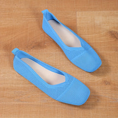Women's Breathable Knit Slip On Flat Shoes Lightweight Square Toe Shoes