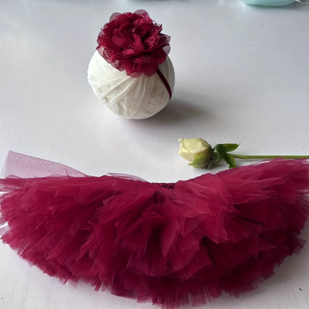 Festive Red Tutu & Headband Set for Newborn Photos & Birthdays