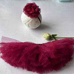 Festive Red Tutu & Headband Set for Newborn Photos & Birthdays