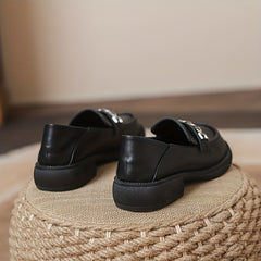 Metallic Chain Chunky Heel Loafers British Style Slip On Shoes