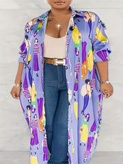 Cartoon Print Maxi Shirt Dress