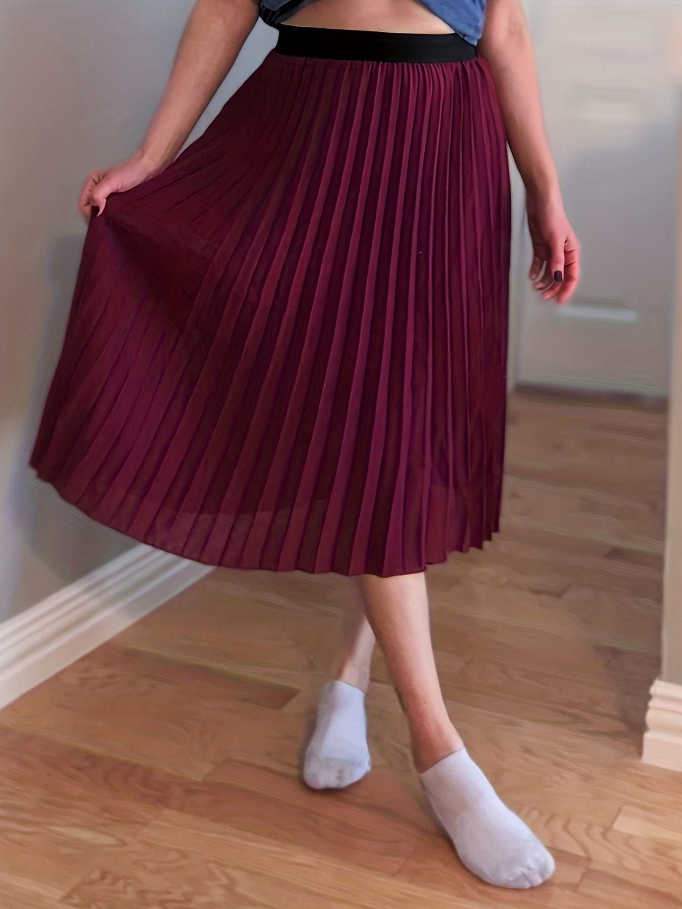 High Waist Pleated Midi Skirt for Women