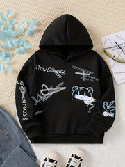 Cartoon Graffiti Print Boys Hooded Sweatshirt for Kids