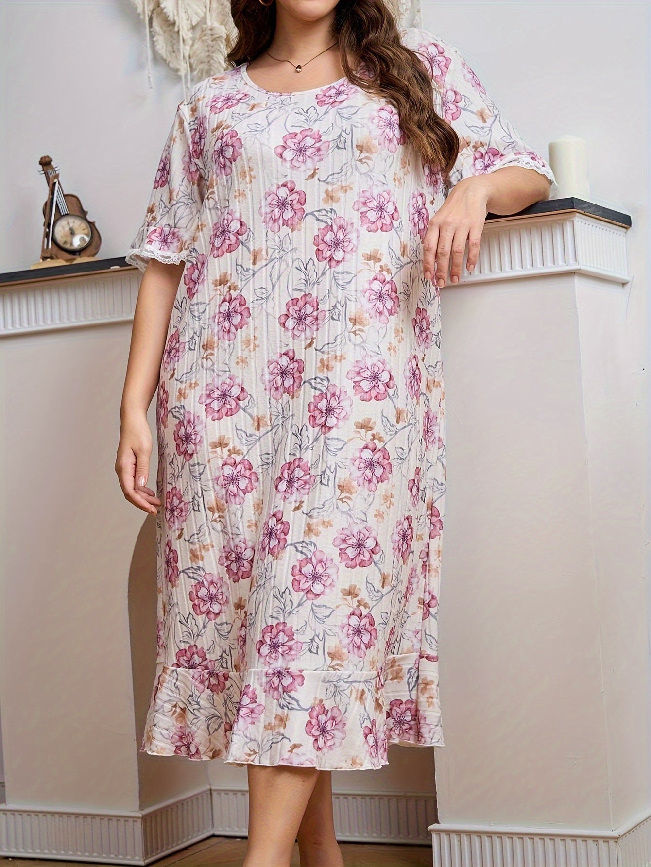 Loungewear Dress Women's Plus Floral Print Nightdress