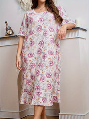 Loungewear Dress Women's Plus Floral Print Nightdress