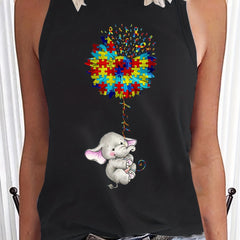 Elephant Print Sleeveless Tank Top for Summer Women's Clothing