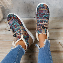 Ethnic Pattern Plush Lined Furry Snow Boots for Winter