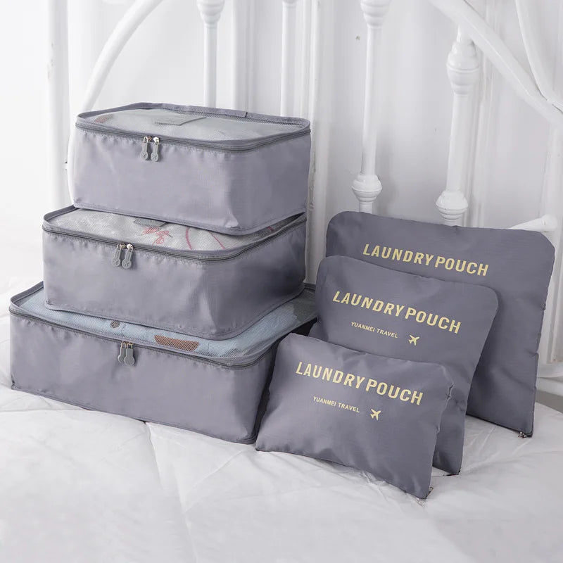 6PCS Luggage Packing Organizer Set Travel Mesh Bag In Bag Cosmetic Bag Organiser