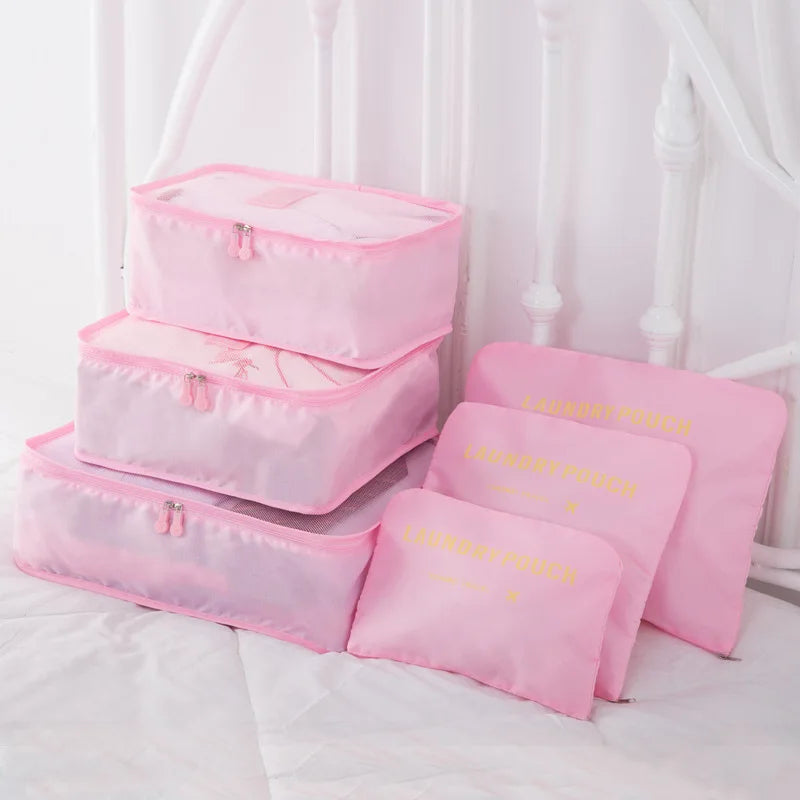6PCS Luggage Packing Organizer Set Travel Mesh Bag In Bag Cosmetic Bag Organiser