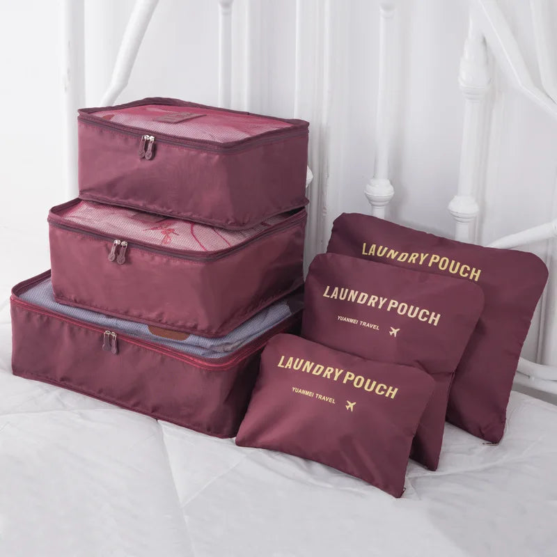 6PCS Luggage Packing Organizer Set Travel Mesh Bag In Bag Cosmetic Bag Organiser