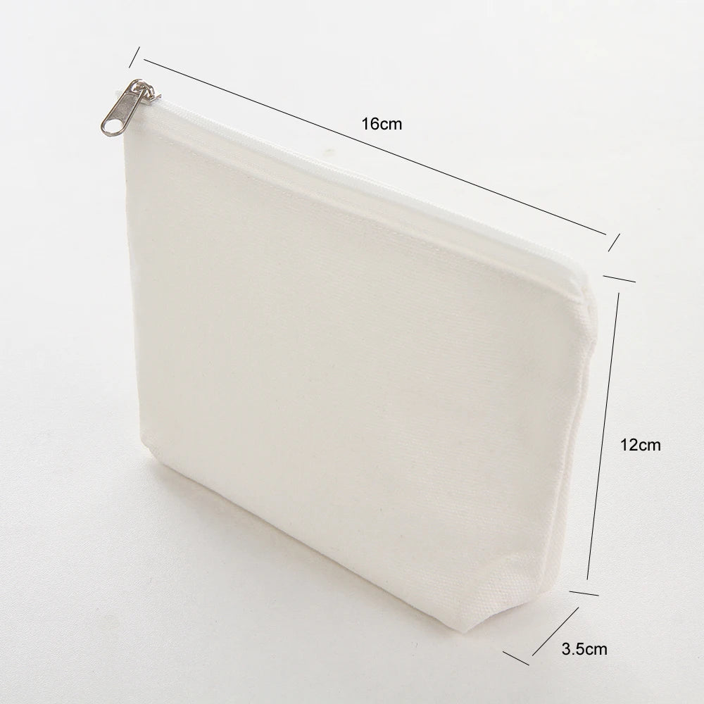 6Pcs DIY Cotton Pure Zipper Case Canvas Travel Cosmetic Bag Washable Pouch